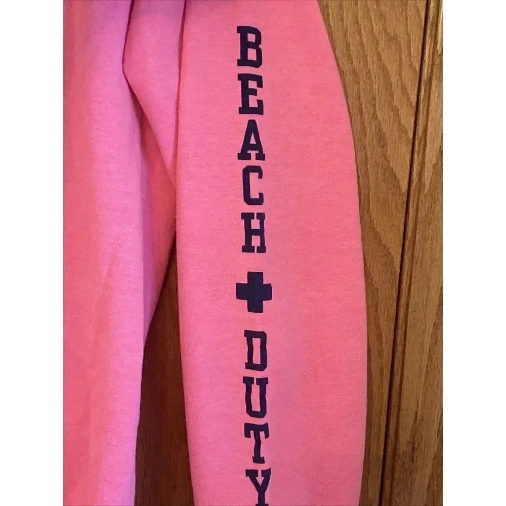 New Buffalo Michigan Beach Duty Adult Small Pink Pullover Hoodie Pocket - Picture 3 of 6